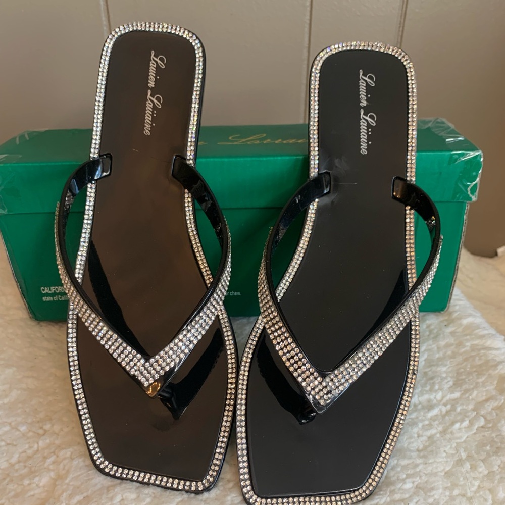 Lauren Lorraine Tampa Black Rhinestone Sandals